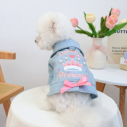 👑 50% RABATT! 💙 Söt Prinsess Denim Hundjacka, bekvämt tyg för små hundar i vardagen 🐶