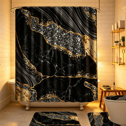 Elegant Marmormönstrad Badrumsduschgardin