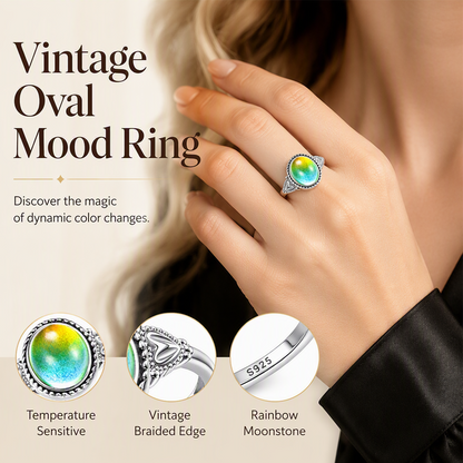 Vintage oval temperaturkänslig färgskiftande stämningsring med hjärtdetaljer