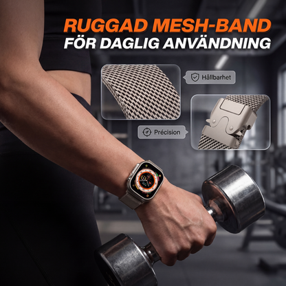 ⌚ 50 % RABATT JUST NU! 🛡️ Armband i rostfritt stålnät – andas, smidigt och säkert lås – uppgradera din smartklocka 🖤