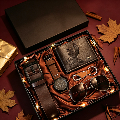 🎁50% RABATT⏰ Herr 7‑delars presentset, komplett med klocka plånbok skärp solglasögon nyckelring – perfekt gåva för födelsedag och festliga tillfällen💼