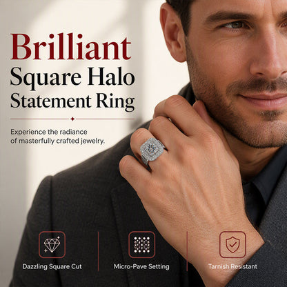 Elegant, glittrande fyrkantig halo-ring