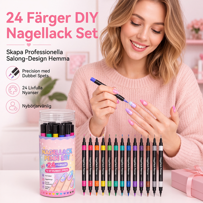 24-färgers dubbeländade nagelkonstpennor set