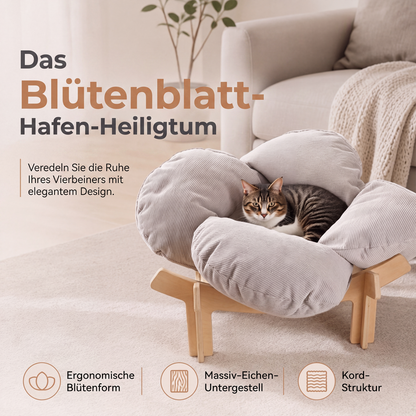 🐾 Trä Husdjurssäng med Blomdesign – Upphöjd Katt- & HundbBädd för Små Husdjur🛋️