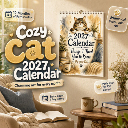 🐱🔥 50 % RABATT! 2027 A Cats Life väggkalender – söta kattbilder för varje månad, stort datumrutnät, helgdagar markerade, tjockt papper, inredningsdetalj för hemmet och kontoret som kan hängas var som helst ✨