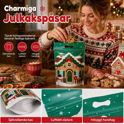 📢📢50 % RABATT !! ⏰50-pack julgodispåsar, stående dragkedjepåsar med tecknade motiv för förpackning av snöflingeskorpor, kakor och bakade livsmedel