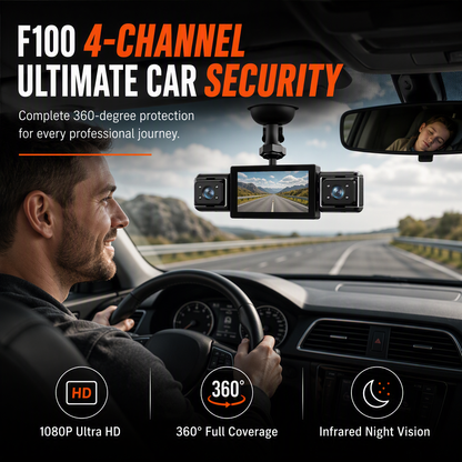 🚗 50 % RABATT NU! 📹 F100 4-linsig bilkamera 1080p HD – infrarött mörkerseende & GPS-synkronisering ✨
