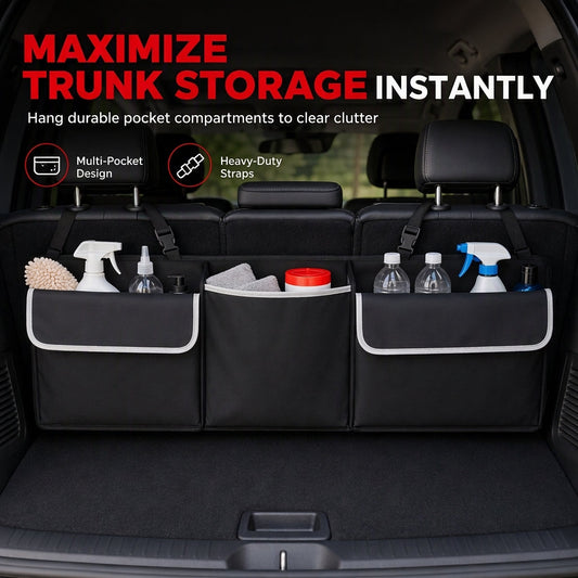 🚗 50 % RABATT NU! 🧳 Bagagearrangör i oxfordtyg – Hängande förvaringsväska för baksätet, 90x12x25 cm & slitstark – För SUV, MPV & kombi 🧹