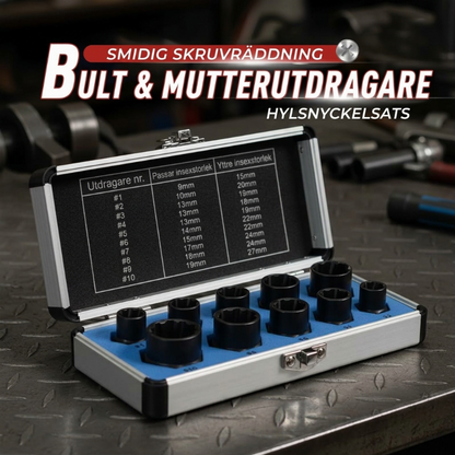 🛠️ Skruv- & mutterutdragare hylssats – för skadade, runddragna & rostiga bultar i krom-vanadiumstål 💪