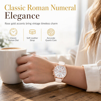 ⌚50 % RABATT! 🌸 Enkel damklocka med kvartsverk, läderarmband och urtavla med tre ögon