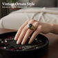 🖤50% rabatt!💎Svart vintage‑ring med gravyr och imiterad ädelsten, elegant tillbehör 🎁