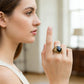 🖤50% rabatt!💎Svart vintage‑ring med gravyr och imiterad ädelsten, elegant tillbehör 🎁