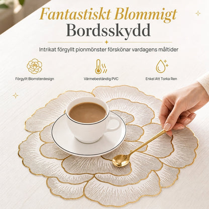 ⏳Tidsbegränsat 50% rabatt⏰Nordisk stil Metallisk pionblomma PVC-undersättning | Värmebeständig, halkfri och vattentät matta för matbordet🍽️💛🌹
