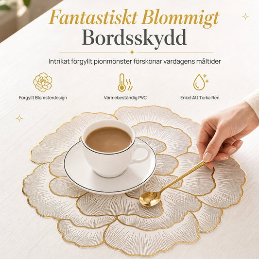 ⏳Tidsbegränsat 50% rabatt⏰Nordisk stil Metallisk pionblomma PVC-undersättning | Värmebeständig, halkfri och vattentät matta för matbordet🍽️💛🌹