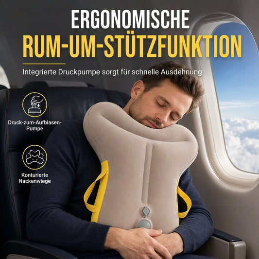 💤 50 % rabatt! Ergonomisk uppblåsbar resekudde – Kom fram utvilad, utan nacksmärta! ☁️ Inbyggd pump, 360° nackstöd, kompakt hopfällbar