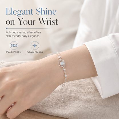 ⏳🔥 BEGRÄNSAT ERBJUDANDE 50% RABATT! ⏰🌙 Armband i 925 sterlingsilver med planet och stjärnor – Elegant smycke till henne ✨