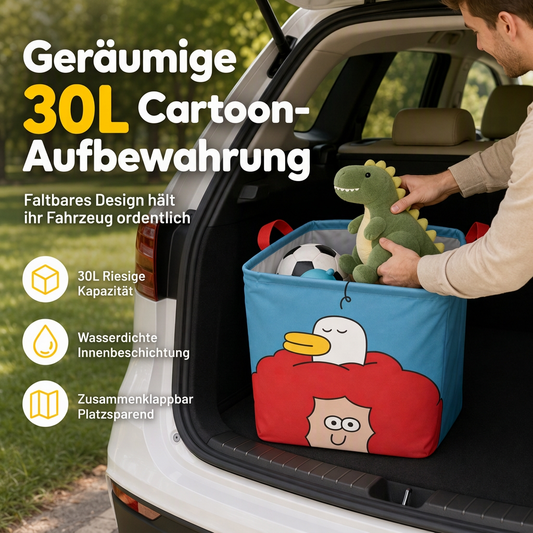 📢📢 Köp 1, få 1 gratis! ⏰ Söt och hopfällbar bagageorganisator med roliga motiv – perfekt storlek för att hålla ordning på småsaker i bilen.