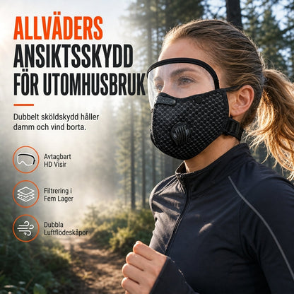 📢📢 50% RABATT!! ⏰ Dammtät och vindtät ansiktsmask för utomhussporter med skyddande ögonskydd och ventilation för löpning och cykling