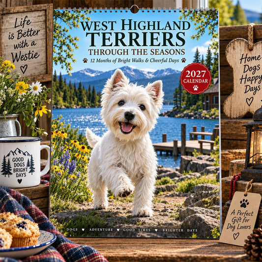 🐶 50 % RABATT! Ett helt år med söta Westies – väggkalender 2027 med West Highland White Terrier