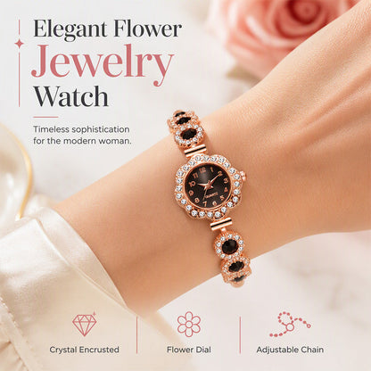 ⏳Tidsbegränsat 50% rabatt⏰ Elegant damklocka med strass och blommönstrad boett 🌸💎⌚
