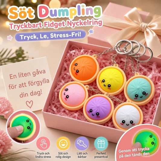 🔥 en charmig, stressdämpande leksaksnyckelring i form av en dumpling – med ljus (reagerar på beröring)