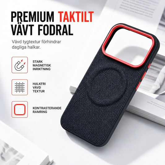 📱 TIDSBEGRÄNSAT ERBJUDANDE – 50% RABATT! ✨ Magnetisk vävd mobilskal med guldkant – halkskyddande, stötsäkert och kompatibelt med trådlös laddning ✨