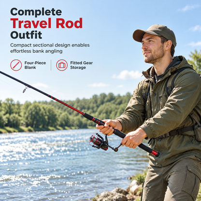 🎣 50 % RABATT NU! 🐟 Komplett resfiskeset – 4-delat glasfiberspö, färdigriggat bete & ergonomiskt grepp 🌊