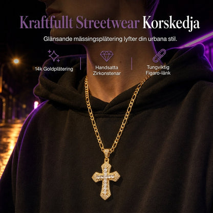 ⏳50 % rabatt under en begränsad tid💥Hip Hop Dubbelskikts Baguette Kiselkors Mässing med Figaro Kedja