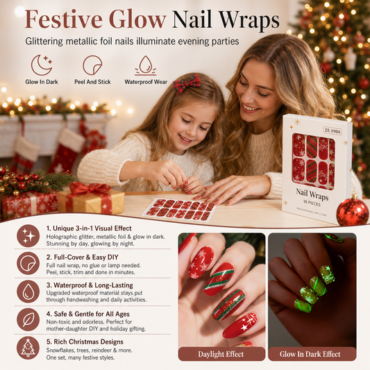 🎄 50% RABATT! ✨ Glittrande jul-nagelklistermärken – Vattentäta, självlysande & nagelfil ingår ✨