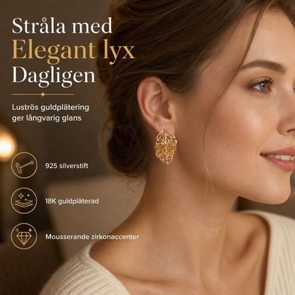 📢📢 50% RABATT ✨18K guldbelagda dubbla lövörhängen – gnistrande CZ, design för tvåvägsbruk🍃