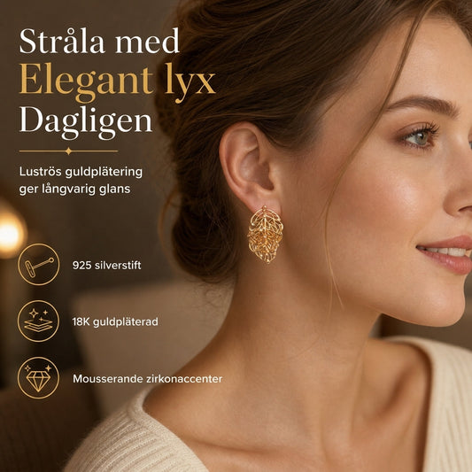 📢📢 50% RABATT ✨18K guldbelagda dubbla lövörhängen – gnistrande CZ, design för tvåvägsbruk🍃