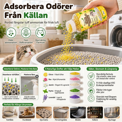 🐾 TIDSBEGRÄNSAT 50% RABATT! ✨ Kattsand-luktneutraliserande granulat – växtbaserat, flera dofter, enkelt att strö på 🌿