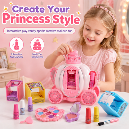 🎀 50% RABATT! ✨ Sminkset för Barn i Rosa Sminklåda – Tvättbar Leksakssmink & Nageldekorationsset för Små Prinsessor 👑