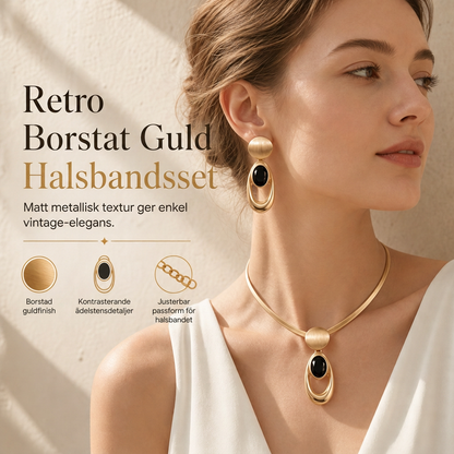 📢📢 50 % RABATT! ⏰ Vintage borstad guld och svart ädelsten och örhängen Sats Elegant chokersmycken för banketter och fester