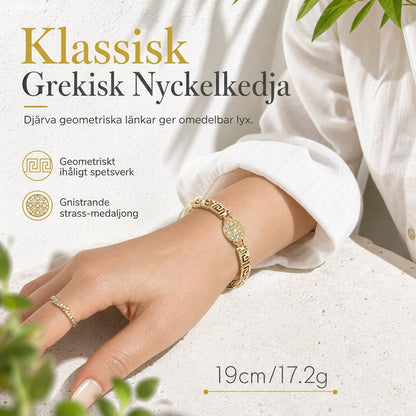 💎 50% RABATT ✨ Retro grekisk nyckel smycke med rhinestone, elegant vintage tillbehör
